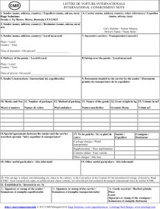 CMR transport document called carriage letter or CMR consignment note ...